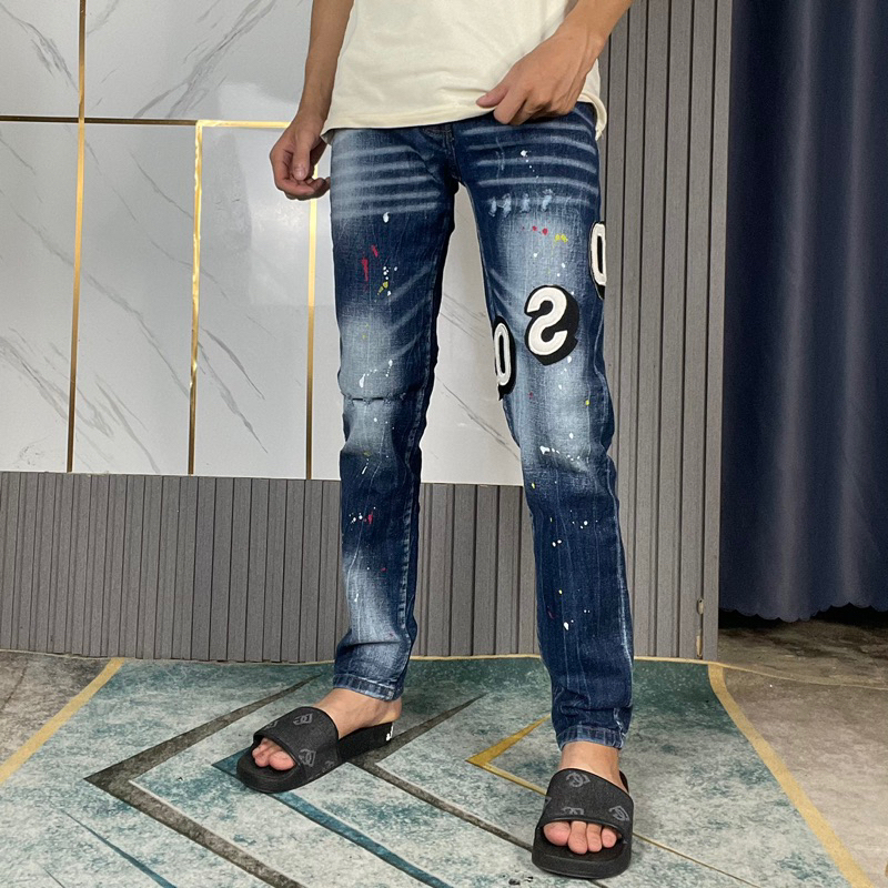 Quần Jeans Nam Dsq2 Xanh Vảy Sơn Thêu Chữ DSQ Đùi - Quần Bò Nam Chất liệu Dehim Cao Cấp Siêu Hottrend