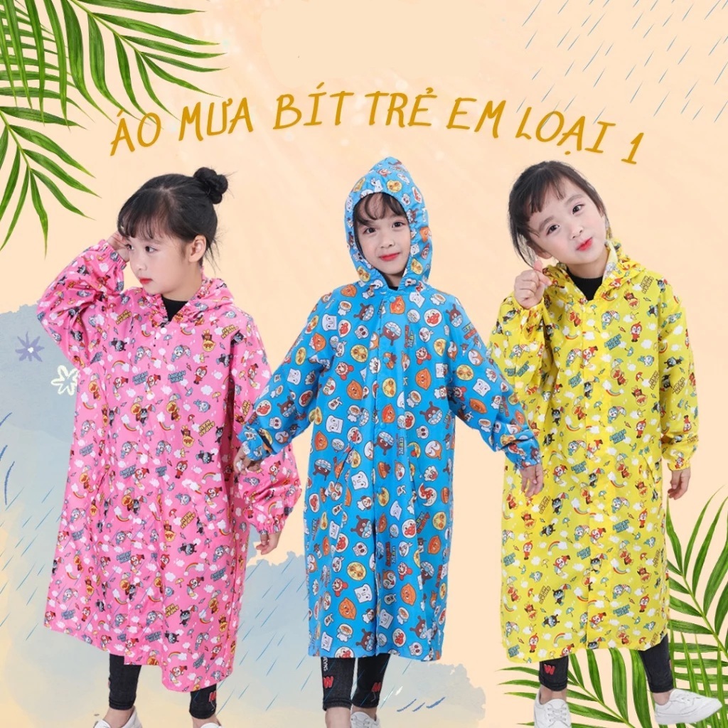Áo Mưa Bít Không Sẻ Tà Nhiều Màu Sắc Họa Tiết Dễ Thương Cho Bé - Áo Mưa Vải Dù Cao Cấp Trẻ Em từ 2 - 12 tuổi - Áo Mưa Tr