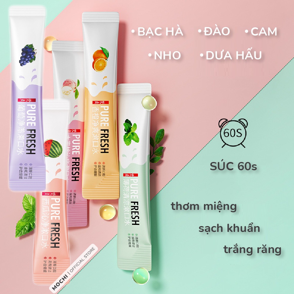 10 Gói Nước Súc Miệng Hương Trái Cây Hoa Quả Thơm Miệng Sạch Sẽ Trắng Răng Veze Xúc Miệng Bạc Hà Đào Cam MOCHI SHOP
