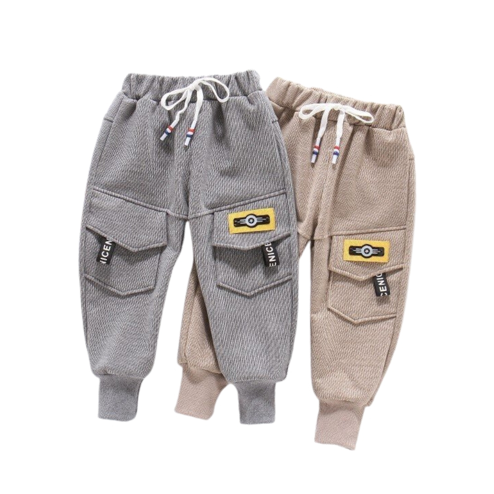 Quần nỉ bé trai  dài chất da cá 100% cotton bo gấu giả túi hôp gắn logo mặc giữ ấm cho bé  lovelykid97.store.