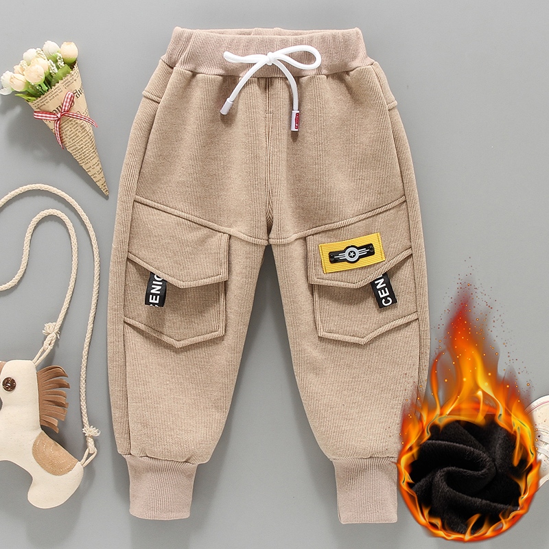 Quần nỉ bé trai  dài chất da cá 100% cotton bo gấu giả túi hôp gắn logo mặc giữ ấm cho bé  lovelykid97.store.