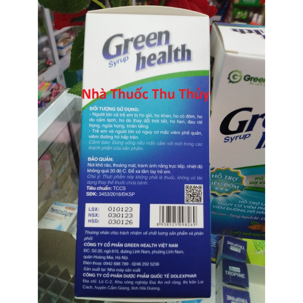 GREEN HEALTH  siro ho hỗ trợ tiêu đờm,làm giảm ho khan ho có đờm, hỗ trợ làm giảm nguy cơ viêm phế quản viêm đường hôhấp
