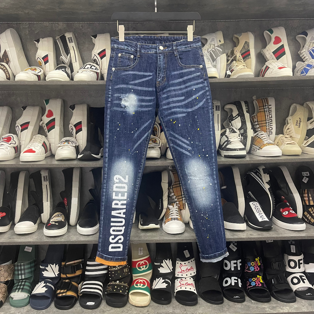 Quần Jeans Nam Dsq2 Xanh Vảy Sơn Thêu Chữ DSQ Đùi - Quần Bò Nam Chất liệu Dehim Cao Cấp Siêu Hottrend
