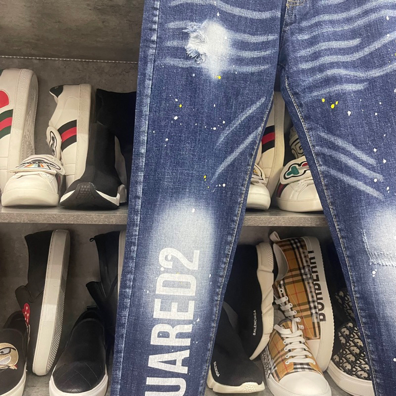 Quần Jeans Nam Dsq2 Xanh Vảy Sơn Thêu Chữ DSQ Đùi - Quần Bò Nam Chất liệu Dehim Cao Cấp Siêu Hottrend