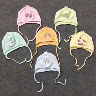 Mũ buộc dây cotton cho bé sơ sinh
