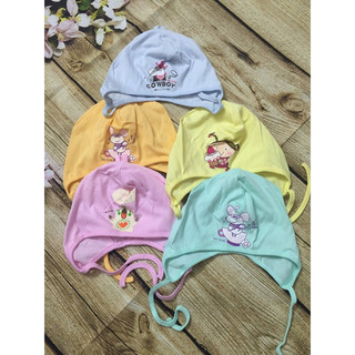 Mũ buộc dây cotton cho bé sơ sinh
