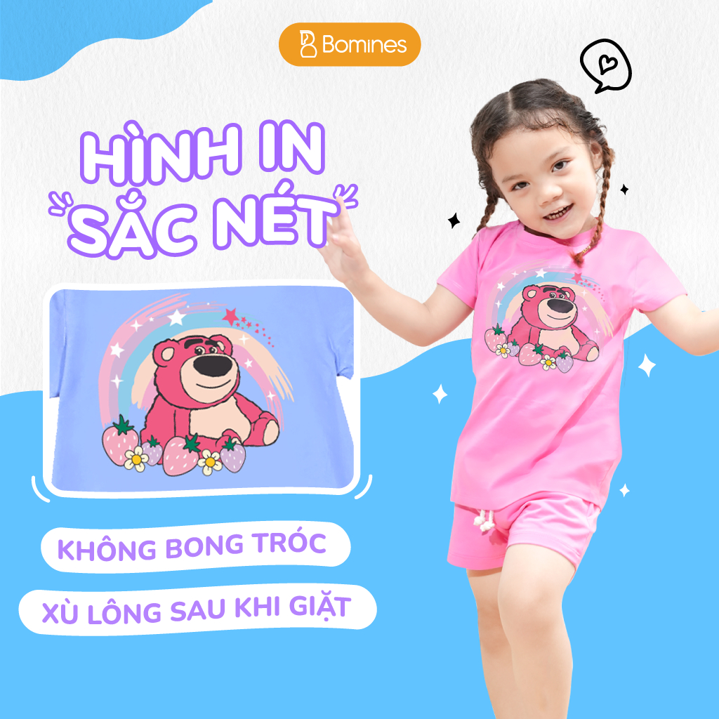 Đồ bộ bé gái Gấu dâu Lotso BOMINES quần ngắn thun cotton mùa hè cho bé 3- 10 tuổi, 12- 30kg DBSBGLOTSO