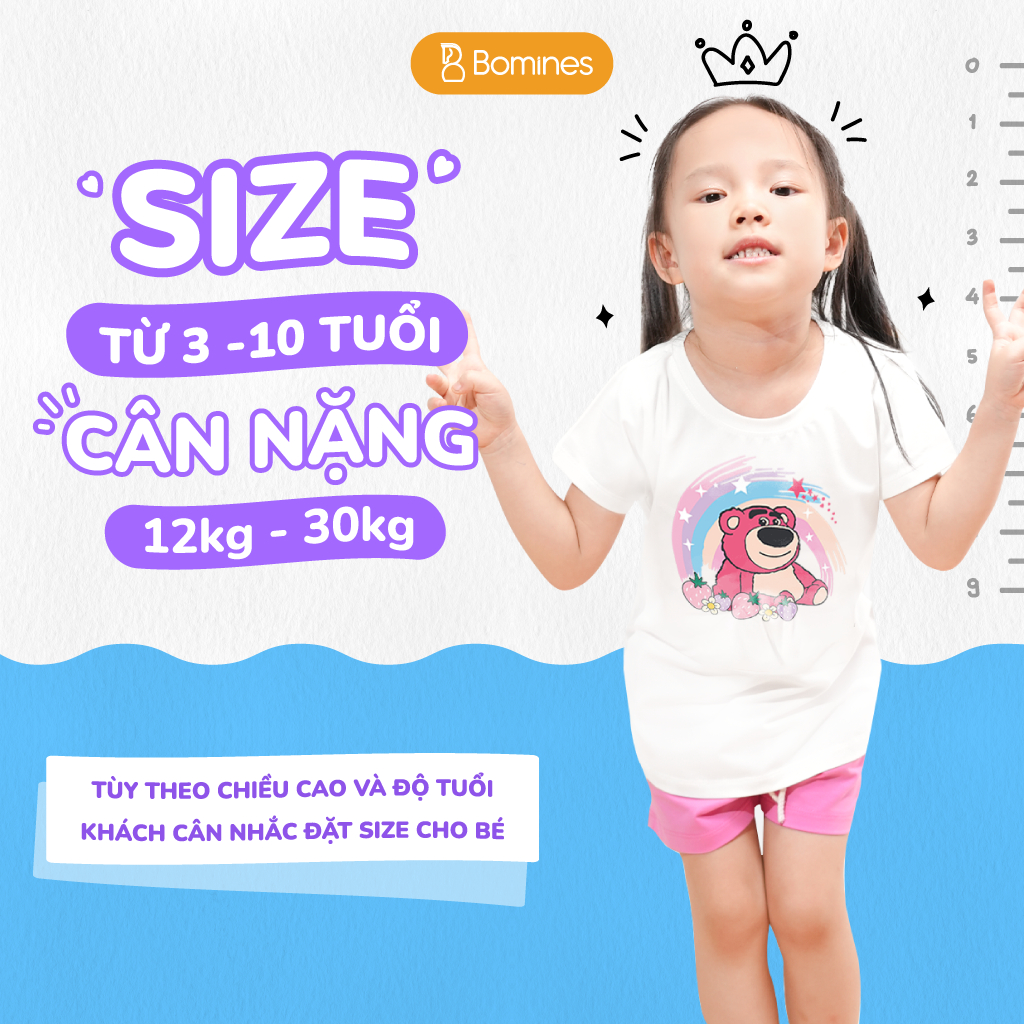 Đồ bộ bé gái Gấu dâu Lotso BOMINES quần ngắn thun cotton mùa hè cho bé 3- 10 tuổi, 12- 30kg DBSBGLOTSO