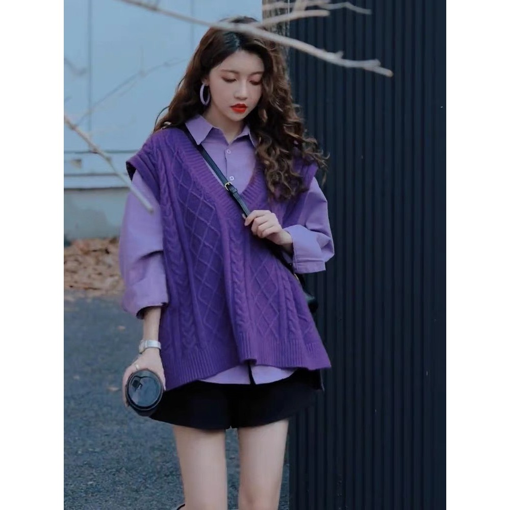 SẴN🥰SET ÁO GILE + SƠ MI Tím