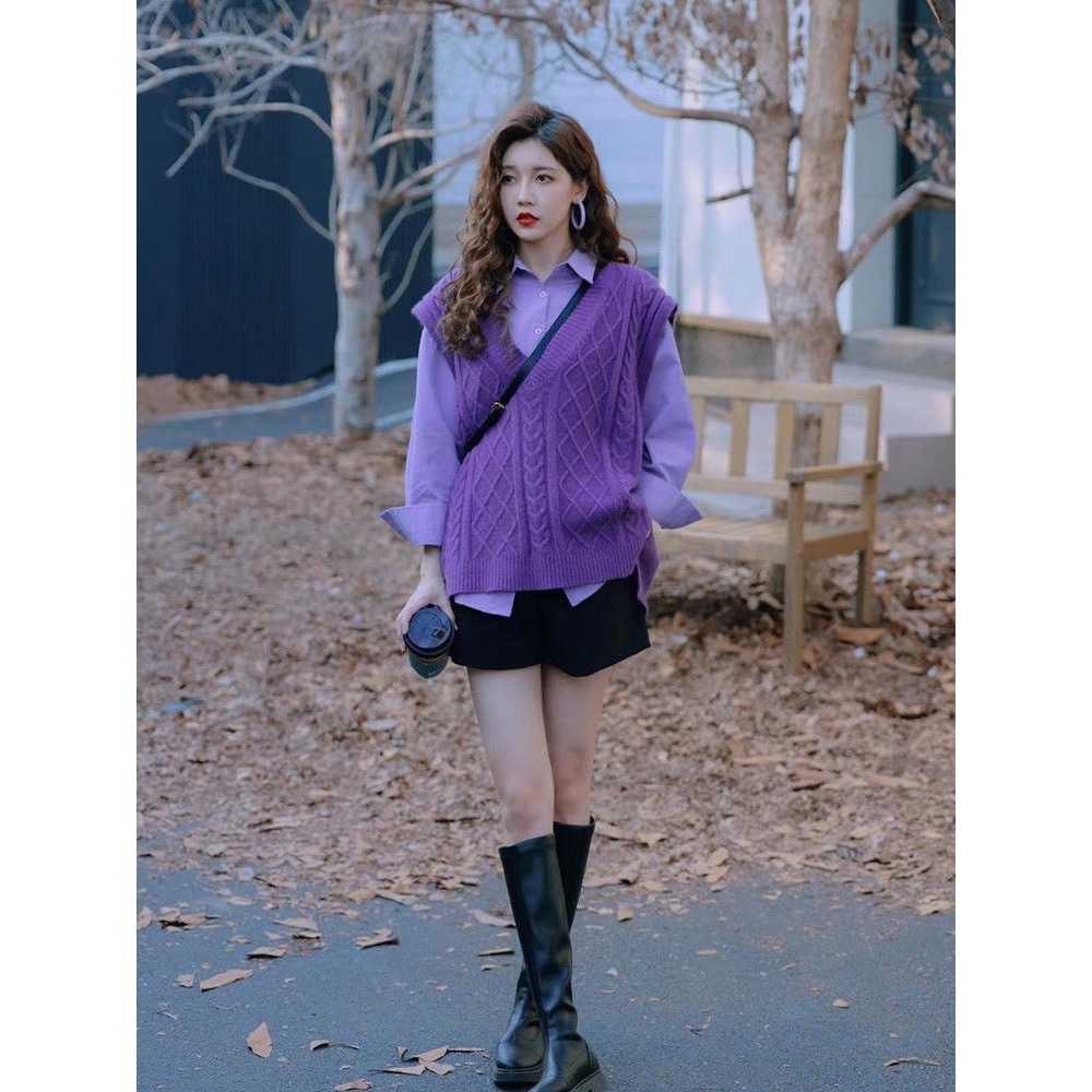 SẴN🥰SET ÁO GILE + SƠ MI Tím