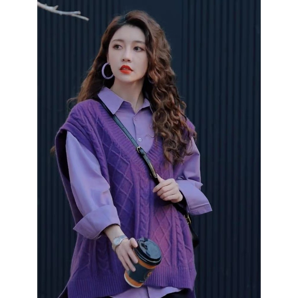 SẴN🥰SET ÁO GILE + SƠ MI Tím