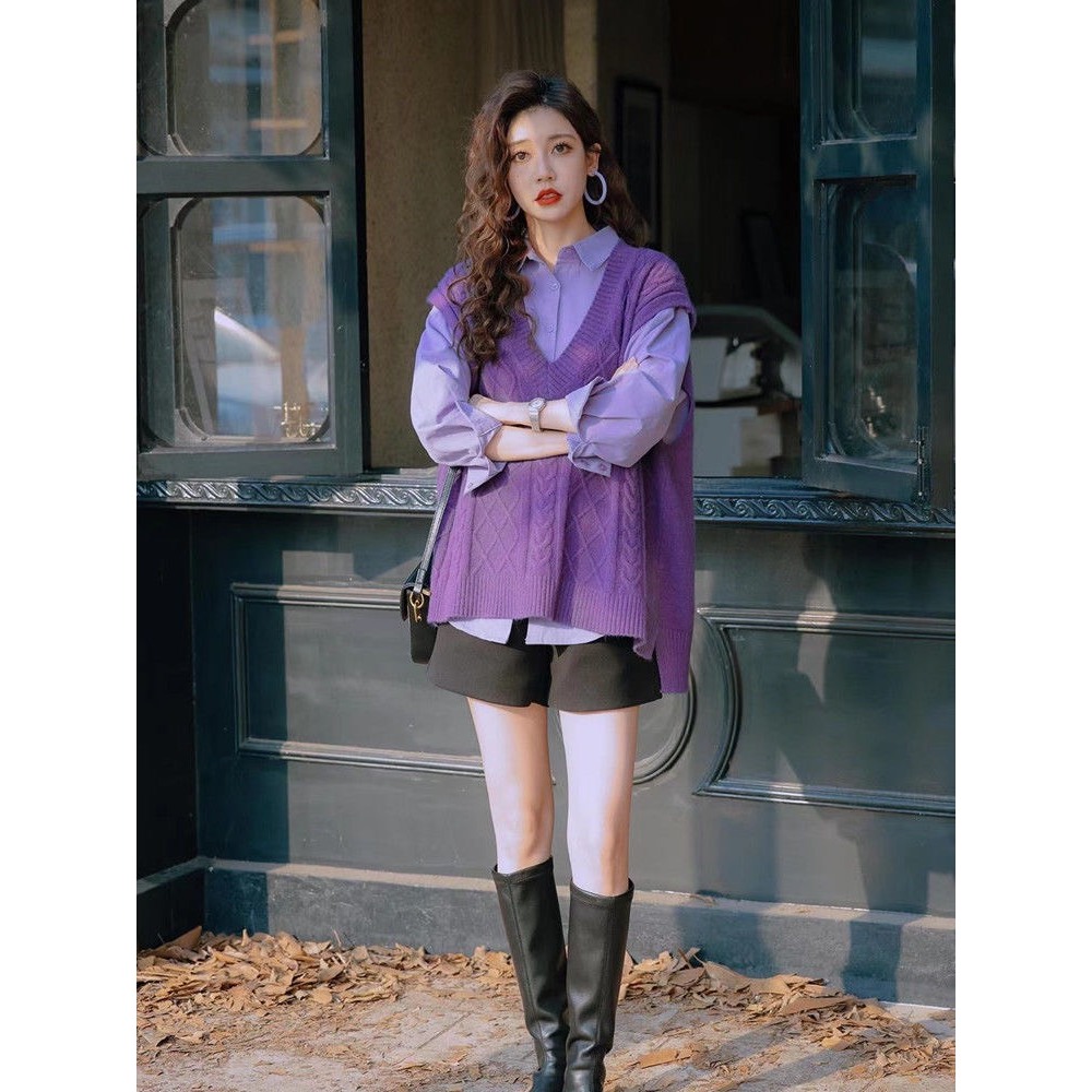 SẴN🥰SET ÁO GILE + SƠ MI Tím