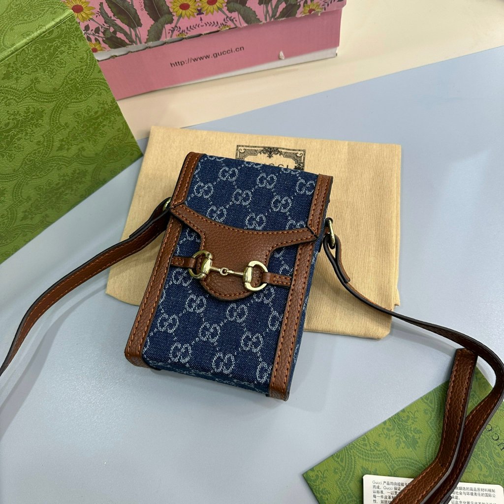 Túi đeo chéo Gucci mini Phone Xanh than họa tiết monogram LA on web fullbox bill thẻ