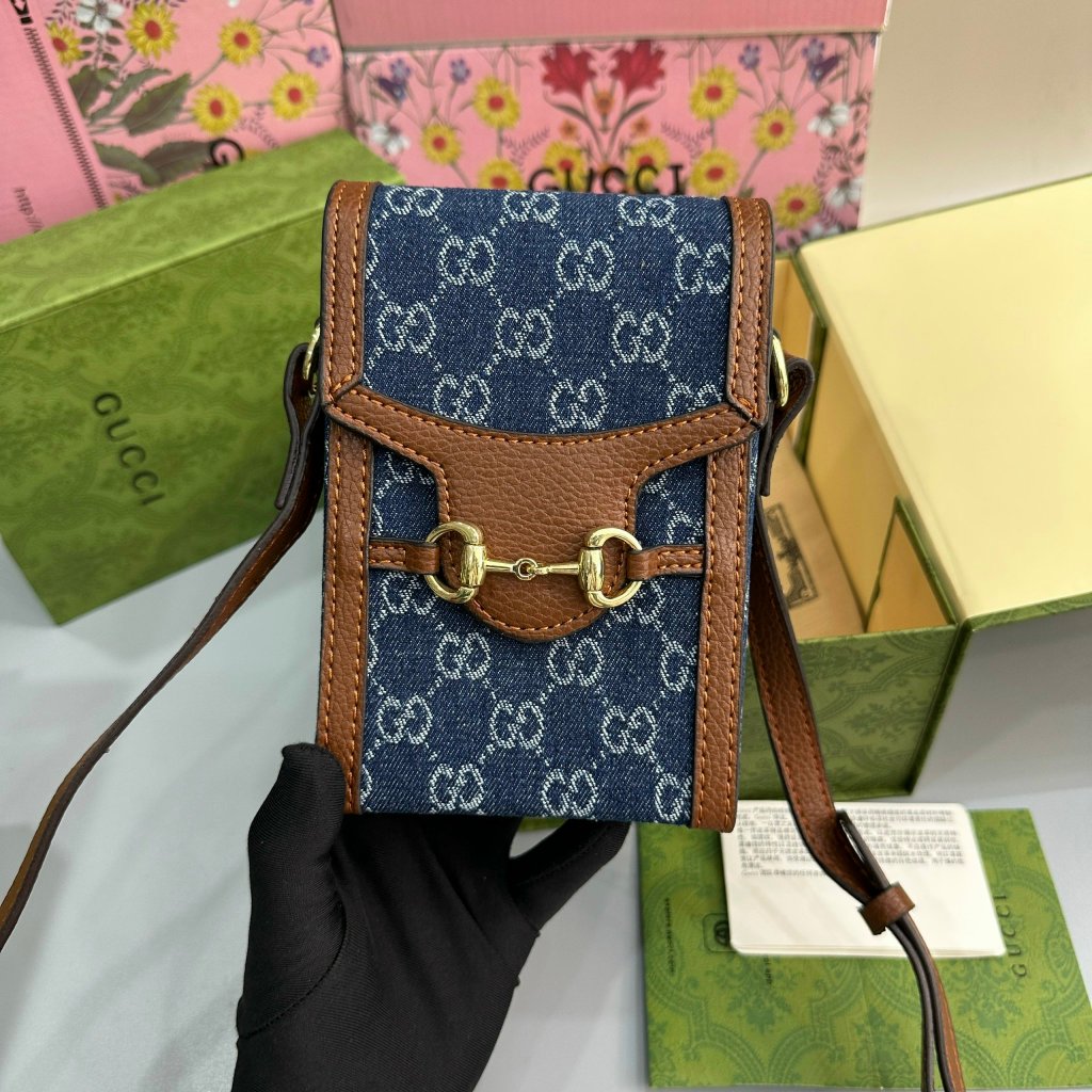 Túi đeo chéo Gucci mini Phone Xanh than họa tiết monogram LA on web fullbox bill thẻ