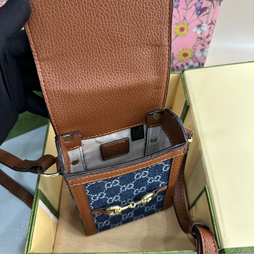 Túi đeo chéo Gucci mini Phone Xanh than họa tiết monogram LA on web fullbox bill thẻ