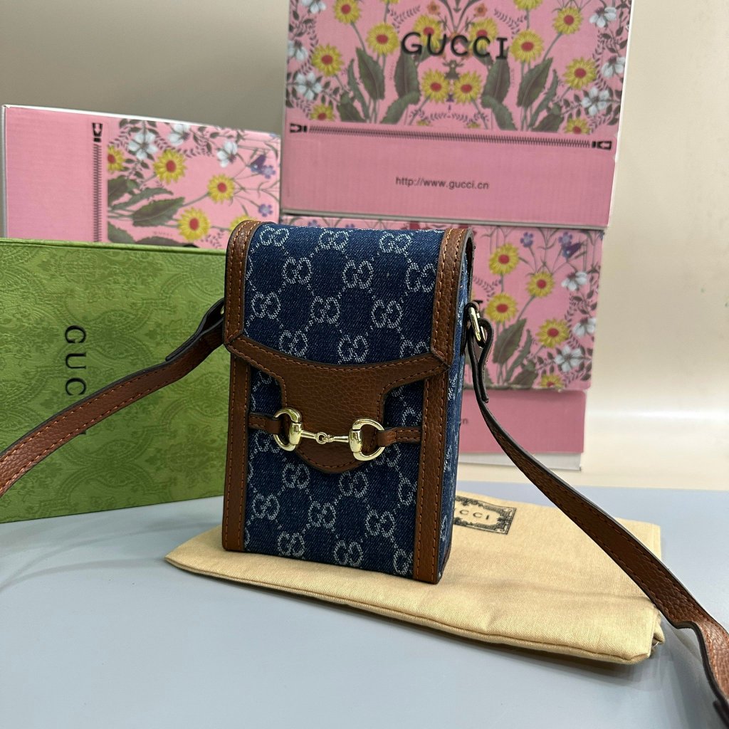 Túi đeo chéo Gucci mini Phone Xanh than họa tiết monogram LA on web fullbox bill thẻ