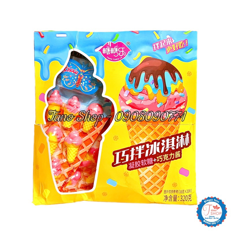 Một vỉ kẹo dẻo hình kem ốc quế kèm socola cho bé - Hongkong | Ăn vặt trẻ em ngon rẻ