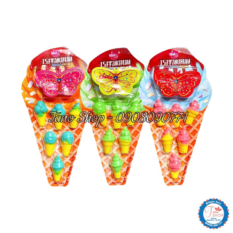 Một vỉ kẹo dẻo hình kem ốc quế kèm socola cho bé - Hongkong | Ăn vặt trẻ em ngon rẻ