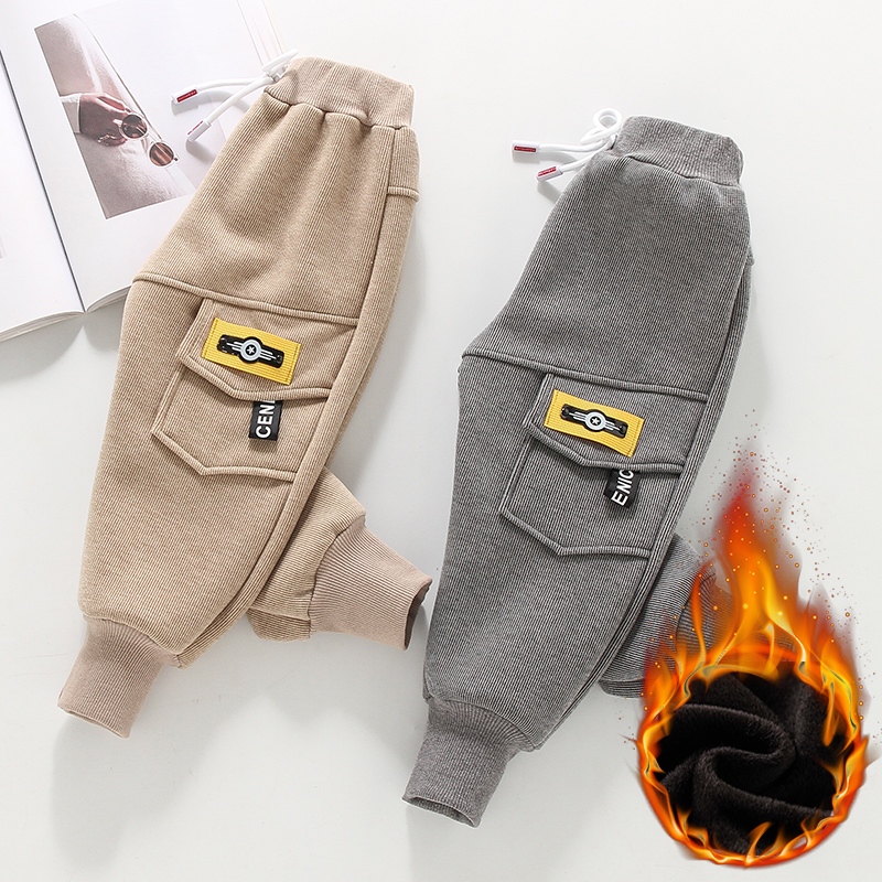 Quần nỉ bé trai  dài chất da cá 100% cotton bo gấu giả túi hôp gắn logo mặc giữ ấm cho bé  lovelykid97.store.