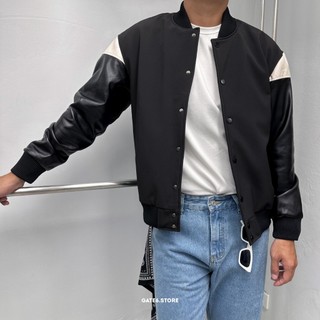 Áo Khoác Nam cổ tròn KAF, khoác nỉ bomber softshell phối tay da phong cách Hàn 818 - GATE6 - 5017