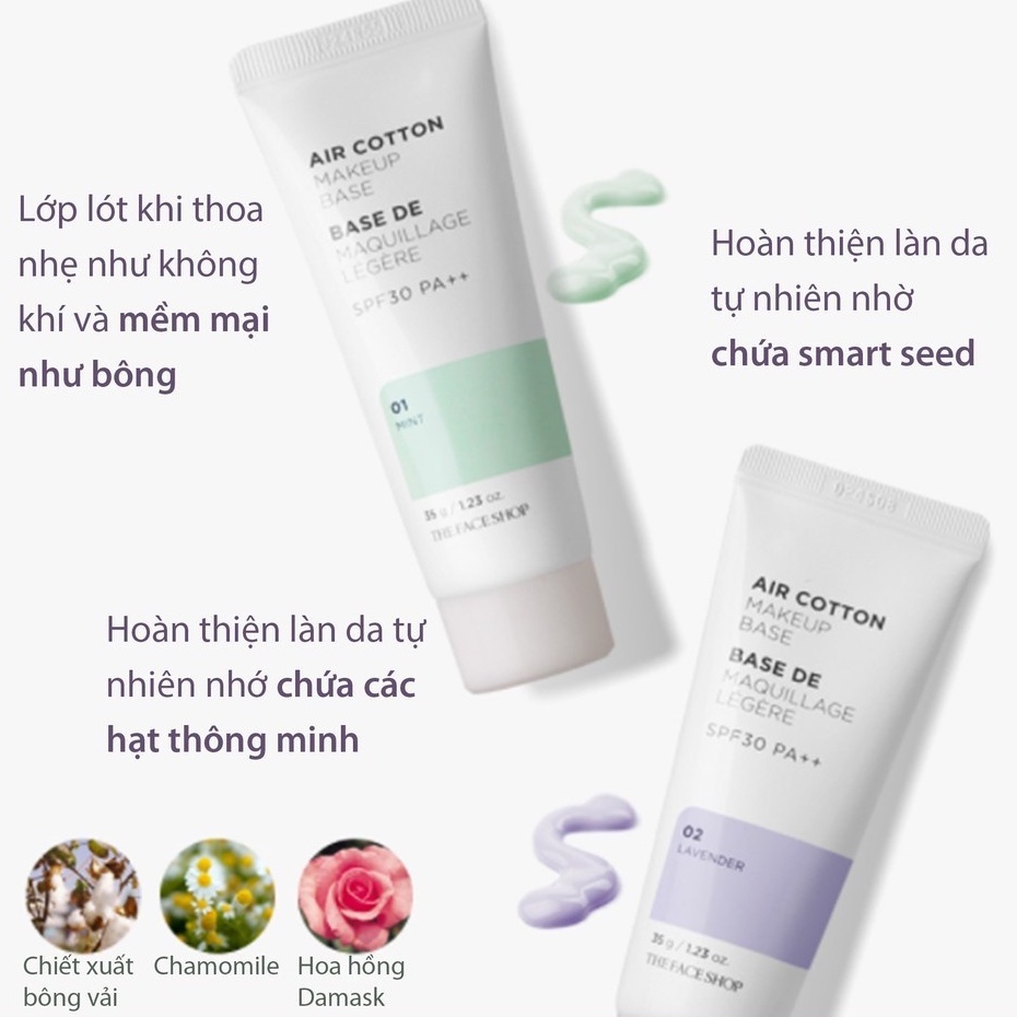 Kem lót kiềm dầu và hiệu chỉnh tông da The Face Shop Air Cotton Makeup Base SPF30 PA++ TFS 40ml