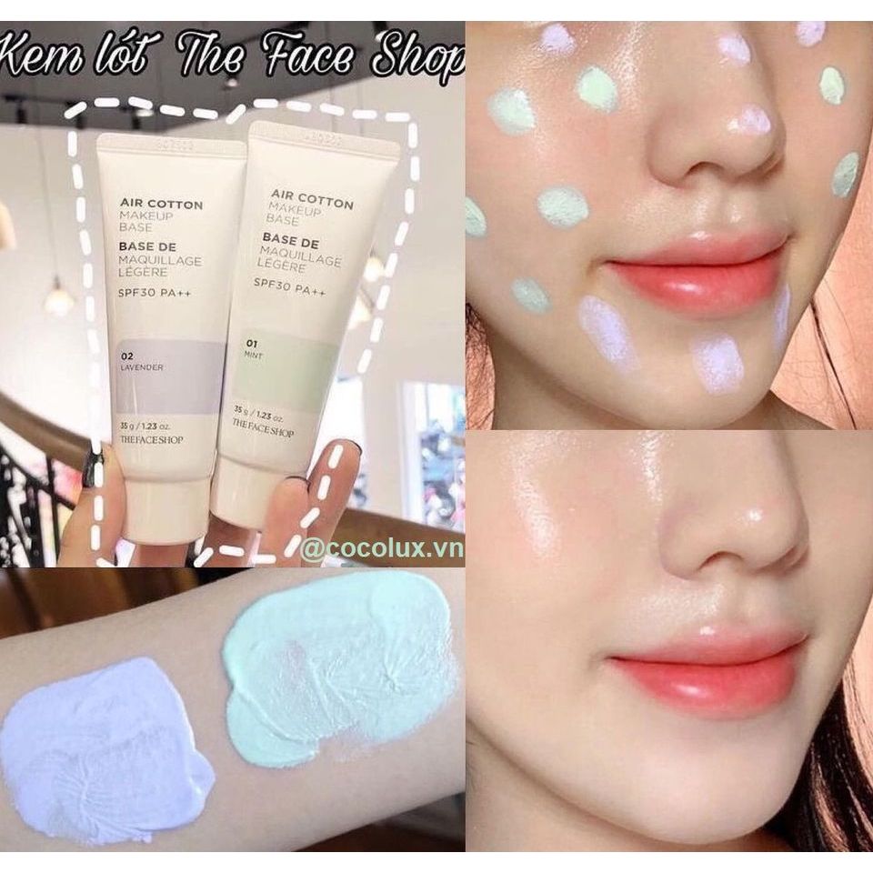 Kem lót kiềm dầu và hiệu chỉnh tông da The Face Shop Air Cotton Makeup Base SPF30 PA++ TFS 40ml