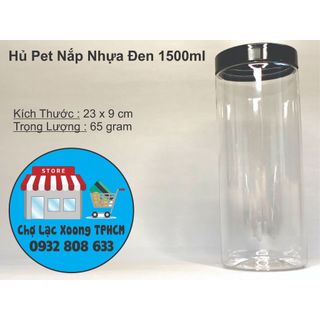 Hủ nhựa pet 1500ml nắp nhựa đen fi 89