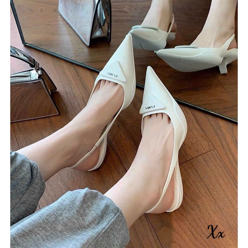 Sandal mũi nhọn gót nhú pra•da super fullbox