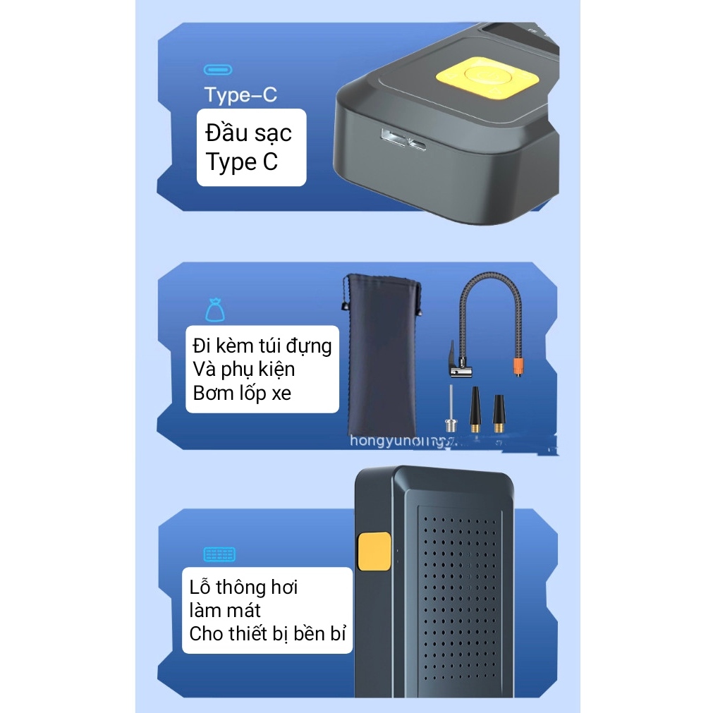 Thiết bị Cứu hộ 4 in 1 Kích bình ắc quy ô tô 12V khởi động, bơm lốp cho ô tô, đèn Pin, Đèn báo động, Sạc dự phòng