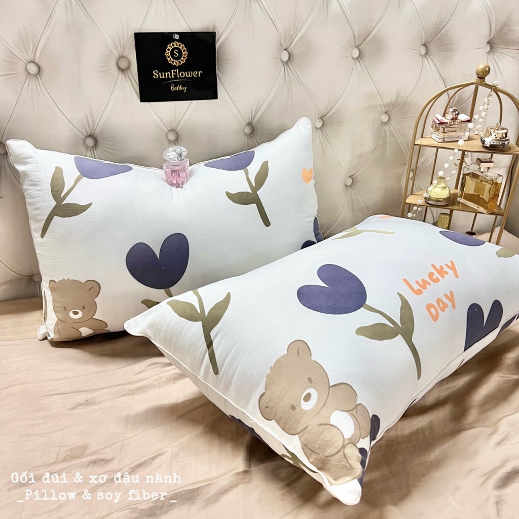 Gối nằm ngủ cotton đũi sơ đậu nành có khoá kéo kích thước 45*65. chất cotton đũi thoáng mát mềm mịn mát hàng nhập khẩu