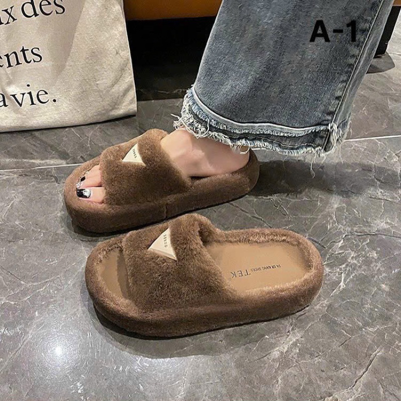 Dép Lông quai ngang pada êm chân hàng đẹp lông mịn hàng QC fullbox A-1