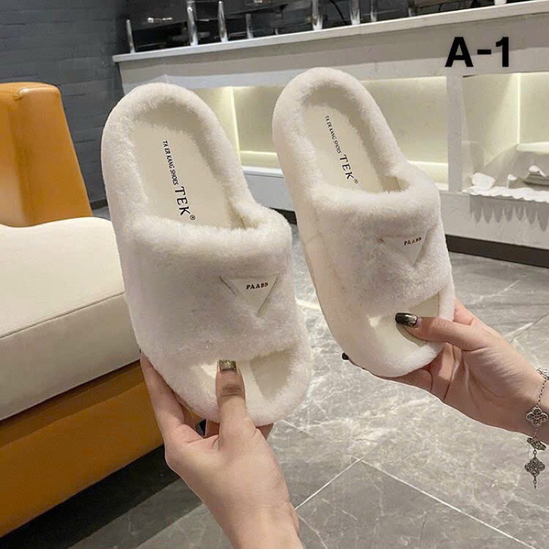 Dép Lông quai ngang pada êm chân hàng đẹp lông mịn hàng QC fullbox A-1