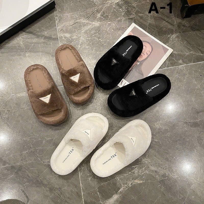 Dép Lông quai ngang pada êm chân hàng đẹp lông mịn hàng QC fullbox A-1