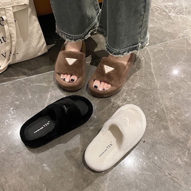 Dép Lông quai ngang pada êm chân hàng đẹp lông mịn hàng QC fullbox A-1