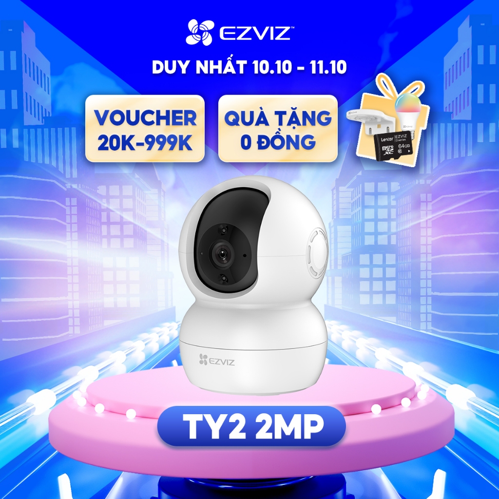 [Mã ELEZ60K giảm 60K đơn 500K] Camera WI-FI EZVIZ TY2 Trong nhà 1080P (Nâng cấp từ C6N, TY1), Quay Quét 360 Độ