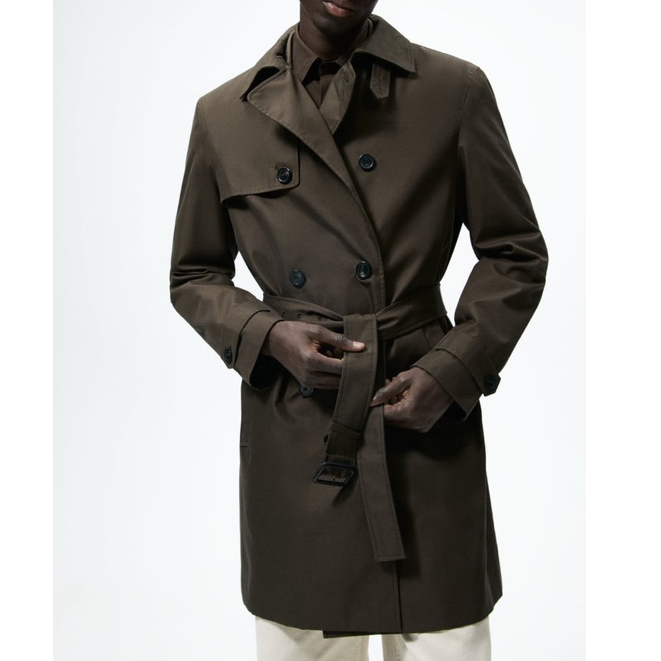 Áo măng tô nam Zara authentic DOUBLE-BREASTED WATER-REPELLENT TRENCH COAT size M