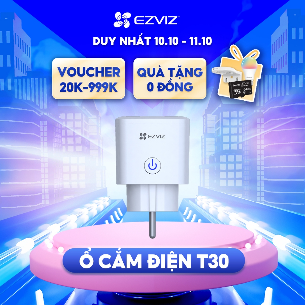 Ổ CẮM EZVIZ T30 Kết nối WI-FI,Điều Khiển Qua Ứng Dụng,Lên Lịch Hẹn Giờ,Chịu Lửa, Chịu Nhiệt 750°C (750 độ)