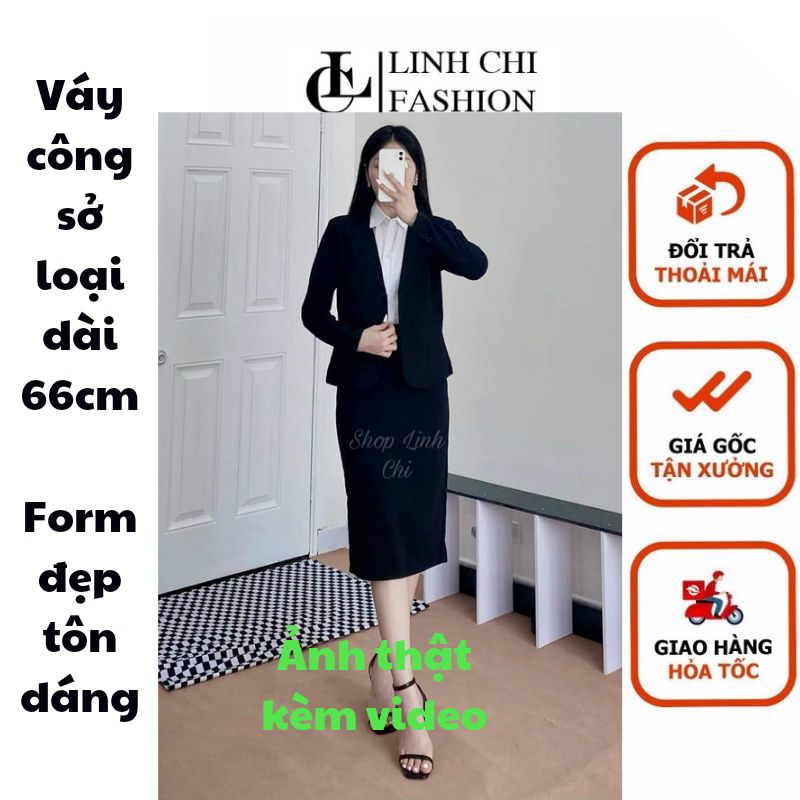Chân váy ôm công sở  LINH CHI loại dài 66cm qua gối vải tuyết mưa 1 lớp hàng đẹp