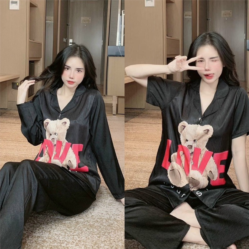 Gấu Love Đen Lụa xước ánh kim siêu xinh