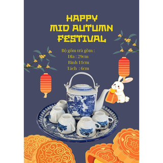 Bộ bình trà gốm xưa ( gồm 1,dĩa 28cm, 1 bình để trà10x12cm, 6 cáu chum )