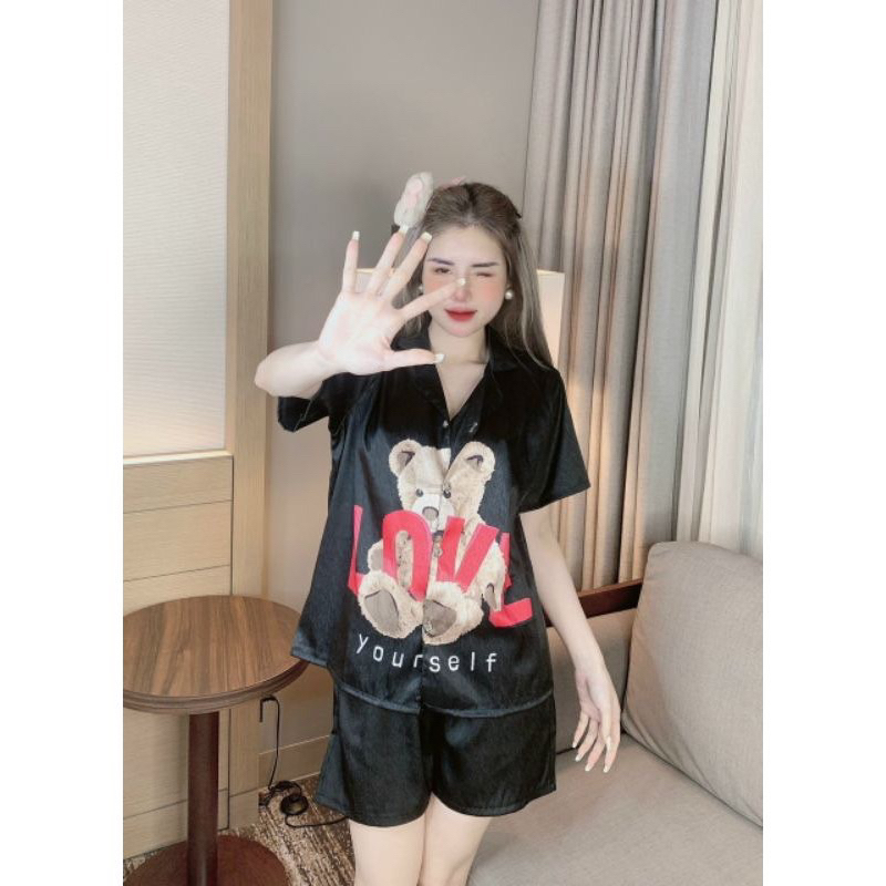 Gấu Love Đen Lụa xước ánh kim siêu xinh