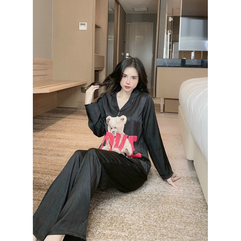 Gấu Love Đen Lụa xước ánh kim siêu xinh