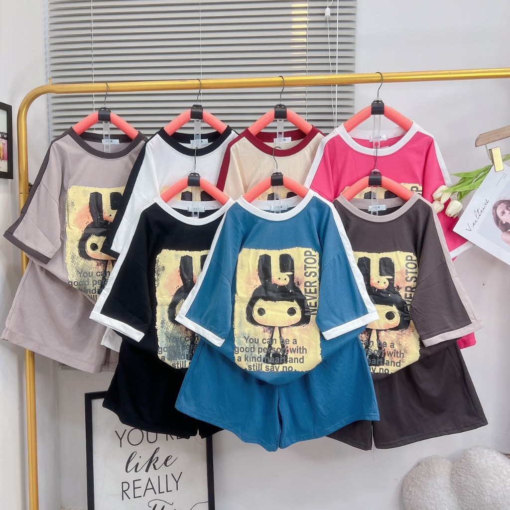 Đồ bộ đùi nữ mặc đi dạo họa tiết dễ thương,mặc nhà rất dễ chịu và thoải mái và hút mồ hôi,form rộng co giản Bunny_217