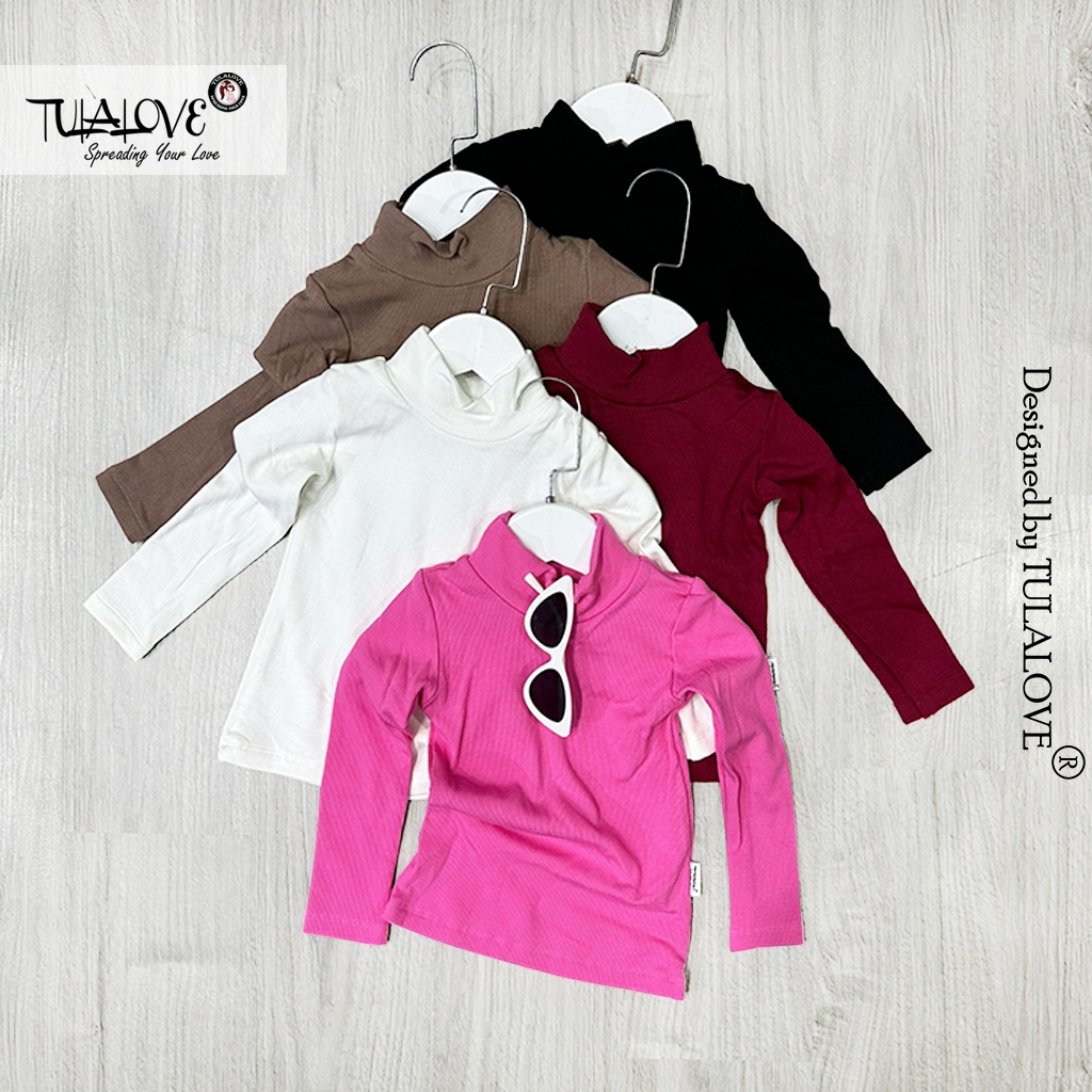 Áo Thu Đông Bé Gái Cao Cổ 5 Phân Vải Thun Tăm Lông Cực Đẹp Tulalove