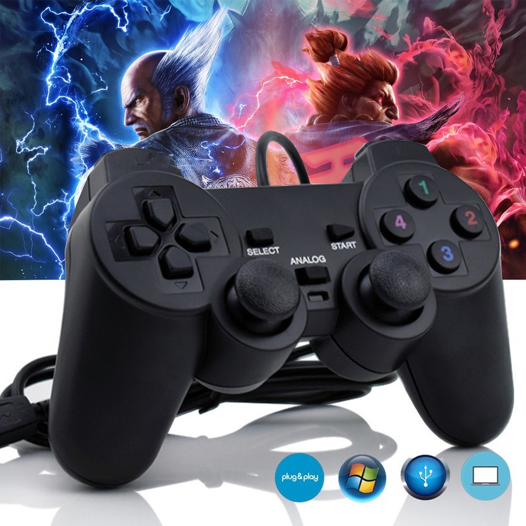Tay cầm chơi game cho PC/Laptop, PS2, PS3 có dây cổng USB đen (có gạt Analog và rung)