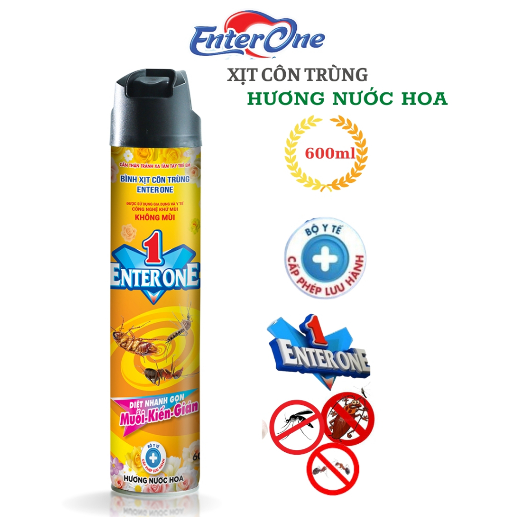 Bình xịt côn trùng EnterOne không mùi hóa chất 600ml Xịt dán kiến muỗi hiệu quả an toàn được bộ y tế cấp phép