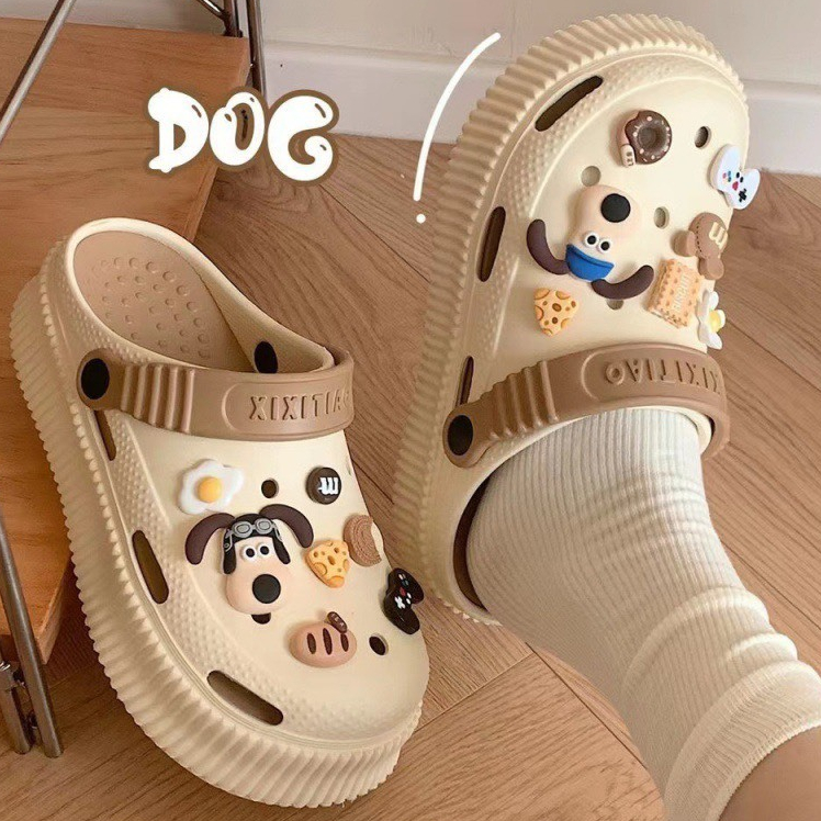 Sục Crocs Xixitiao Dog Cao 5cm, Dép Sục Cross Hình Cún Đế Độn Dáng Xinh Size 36-41