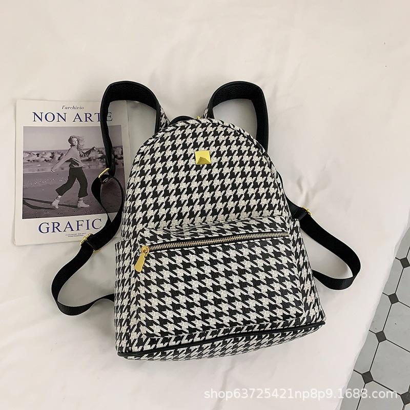 Balo Da PU chống nước Balo thời trang nam nữ họa tiết kẻ trắng đen cao cấp size 40cm