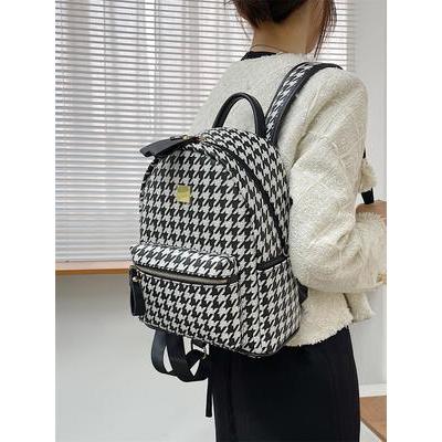 Balo Da PU chống nước Balo thời trang nam nữ họa tiết kẻ trắng đen cao cấp size 40cm