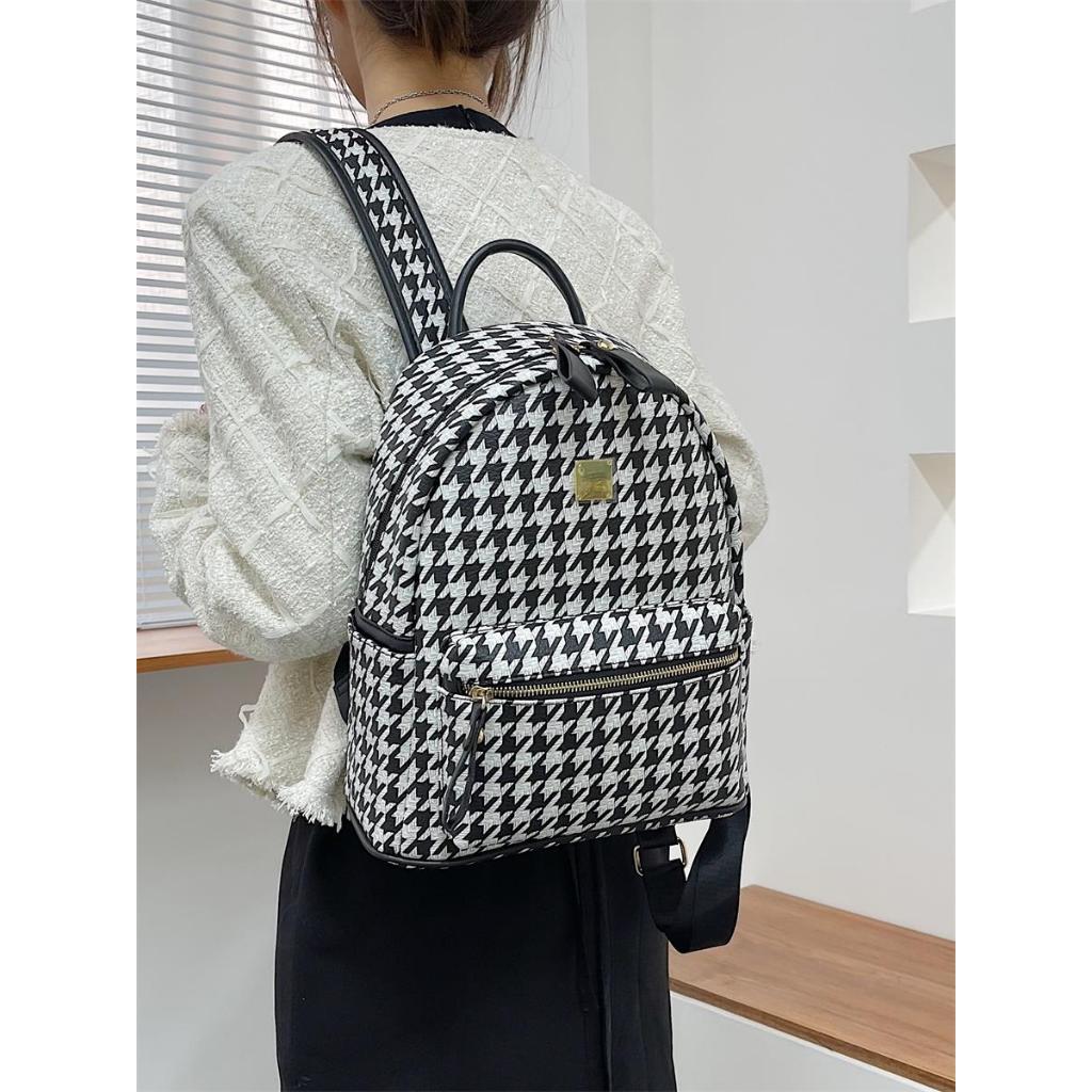 Balo Da PU chống nước Balo thời trang nam nữ họa tiết kẻ trắng đen cao cấp size 40cm